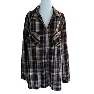 MAURICES Brown Plaid Button Down Shirt Plus Size 2X